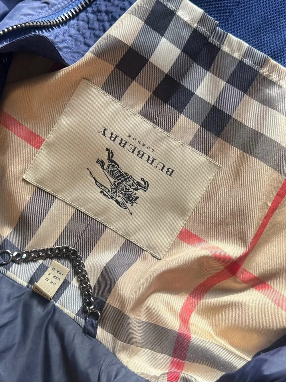 Burberry Navy Blue Trench Coat with Signature Check Lining - Picture 5 of 5